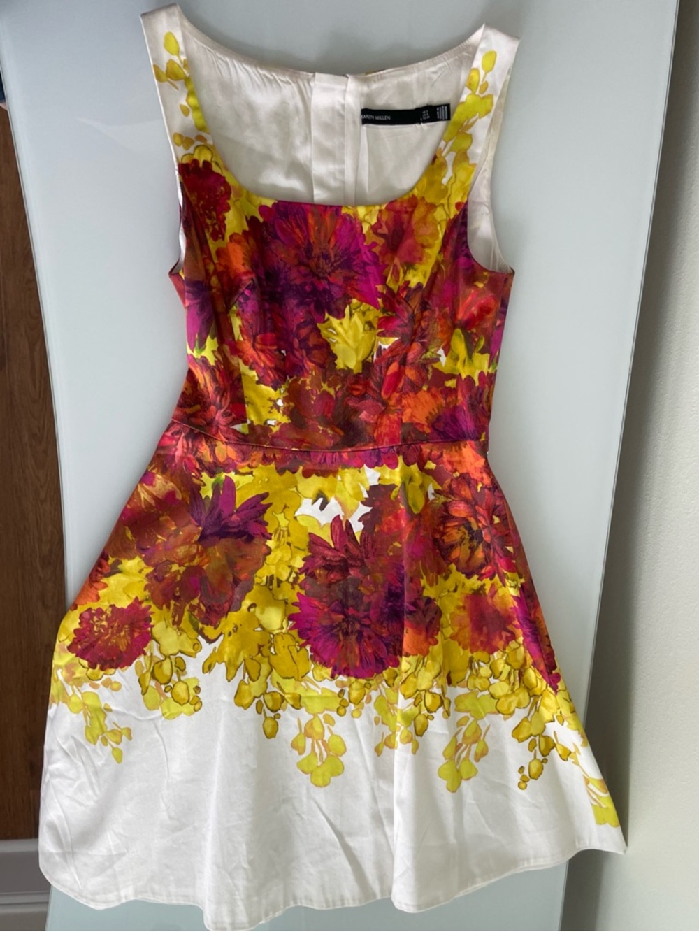 Karen Millen multi-color Red-Yellow Floral Dress with Magenta Accents